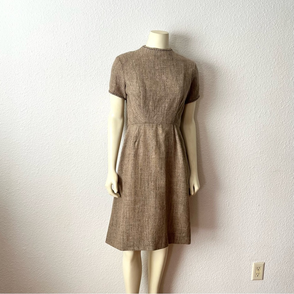 Vintage Josie’s Casuals Tweed Tan Short Sleeve Round Neck Dress